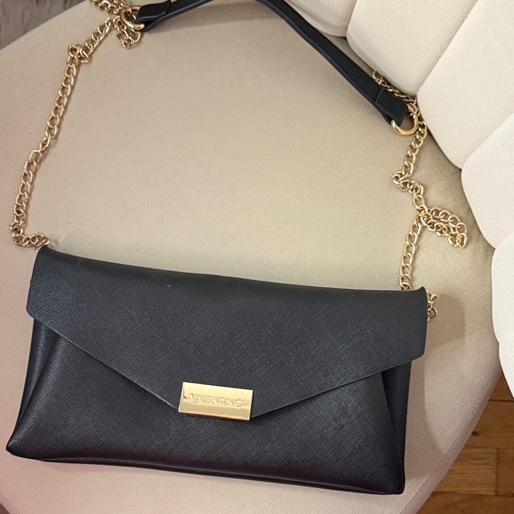 Valentino Black Clutch with Gold Chain